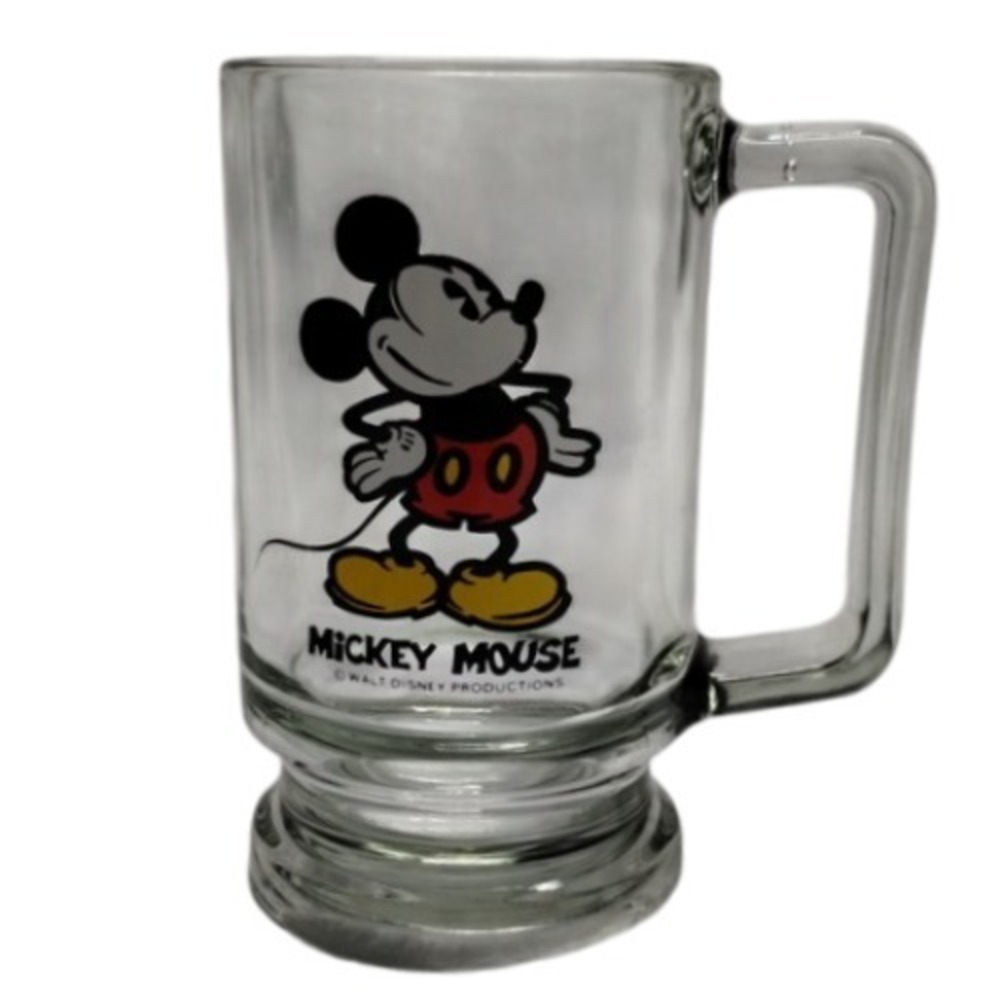 Mickey Mouse Glass Beer Mug Walt Disney Productions Collectible‎ Barware